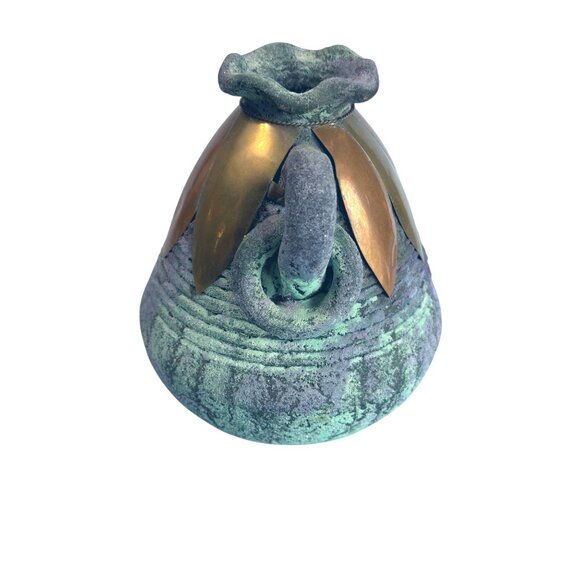 Handcrafted Southwestern Sand Pottery Vase With Copper Accents 5" Tall 7" Wide - Picture 4 of 7